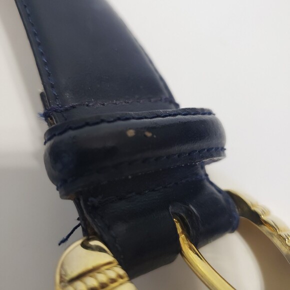 Liz Claiborne Navy Blue Leather Belt Womens Size Medium Brass Buckle Style 24063 - Picture 12 of 12